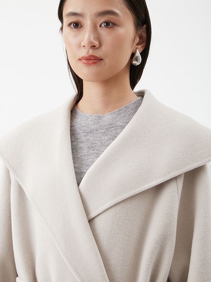 共ベルト付きビックカラーミディ丈コート(ハーフコート)｜アウター