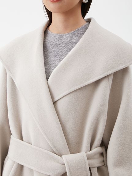 共ベルト付きビックカラーミディ丈コート(ハーフコート