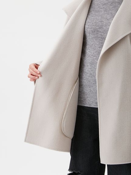 共ベルト付きビックカラーミディ丈コート(ハーフコート)｜アウター