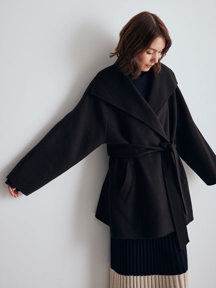 共ベルト付きビックカラーミディ丈コート(ハーフコート)｜アウター