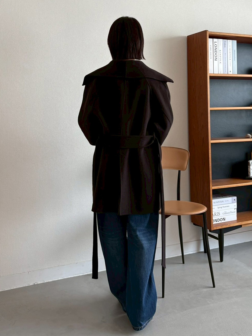 Mira Owen ミラオーウェン　ビックカラーコート　ピーコート　フリーサイズ 共ベルト付きビックカラーミディ丈コート(ハーフコート