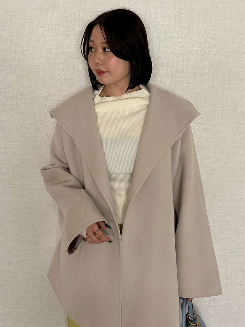 共ベルト付きビックカラーミディ丈コート(ハーフコート)｜アウター