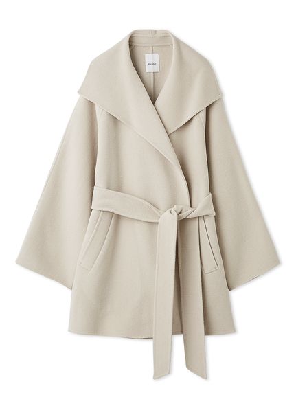 共ベルト付きビックカラーミディ丈コート(ハーフコート)｜アウター