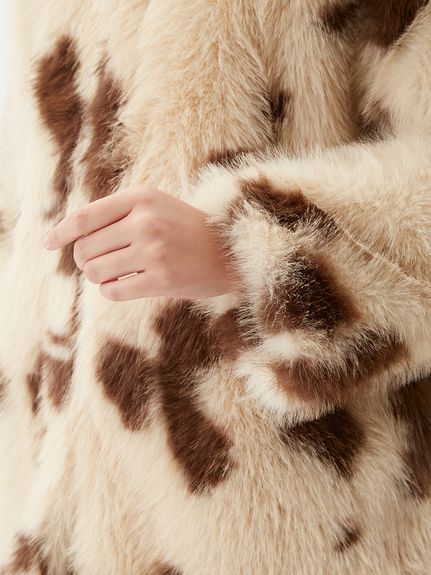 マルチマテリアルノーカラーファーコート(ハーフコート)｜アウター