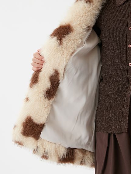 マルチマテリアルノーカラーファーコート(ハーフコート)｜アウター