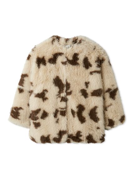 マルチマテリアルノーカラーファーコート(ハーフコート)｜アウター