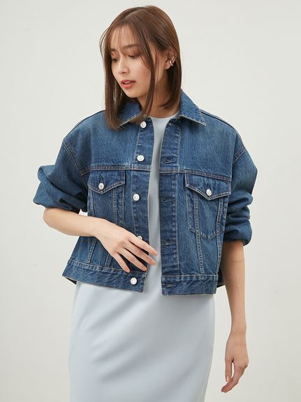 ワイドスリーブクロップドデニムジャケット【ウォッシャブル