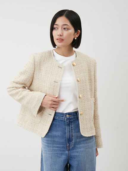 金釦パッチポケットコンパクトツィードジャケット(ジャケット