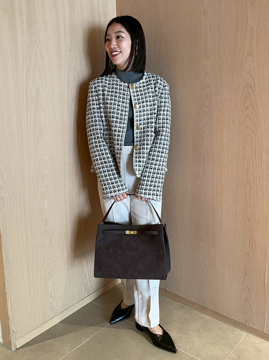 【未使用タグ付】ミラオーウェン金釦パッチポケットルーズツイードジャケット M相当 Mila Owen（ミラオーウェン）の「金釦パッチポケットルーズ