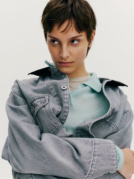 Mila Owen ミラオーウェン ノーカラーデニムジャケット カバーオール ハーフ丈デニムカバーオール(デニムジャケット)｜アウター｜Mila