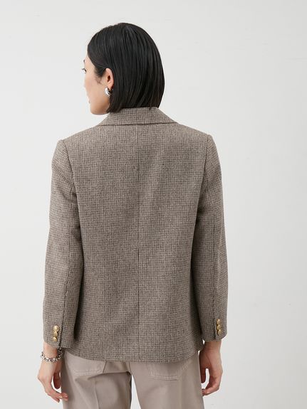美品✨Mila owen 金釦 チェック ダブル ブレザー ジャケット ブラウン チェック金釦ダブルブレストブレザー(テーラードジャケット