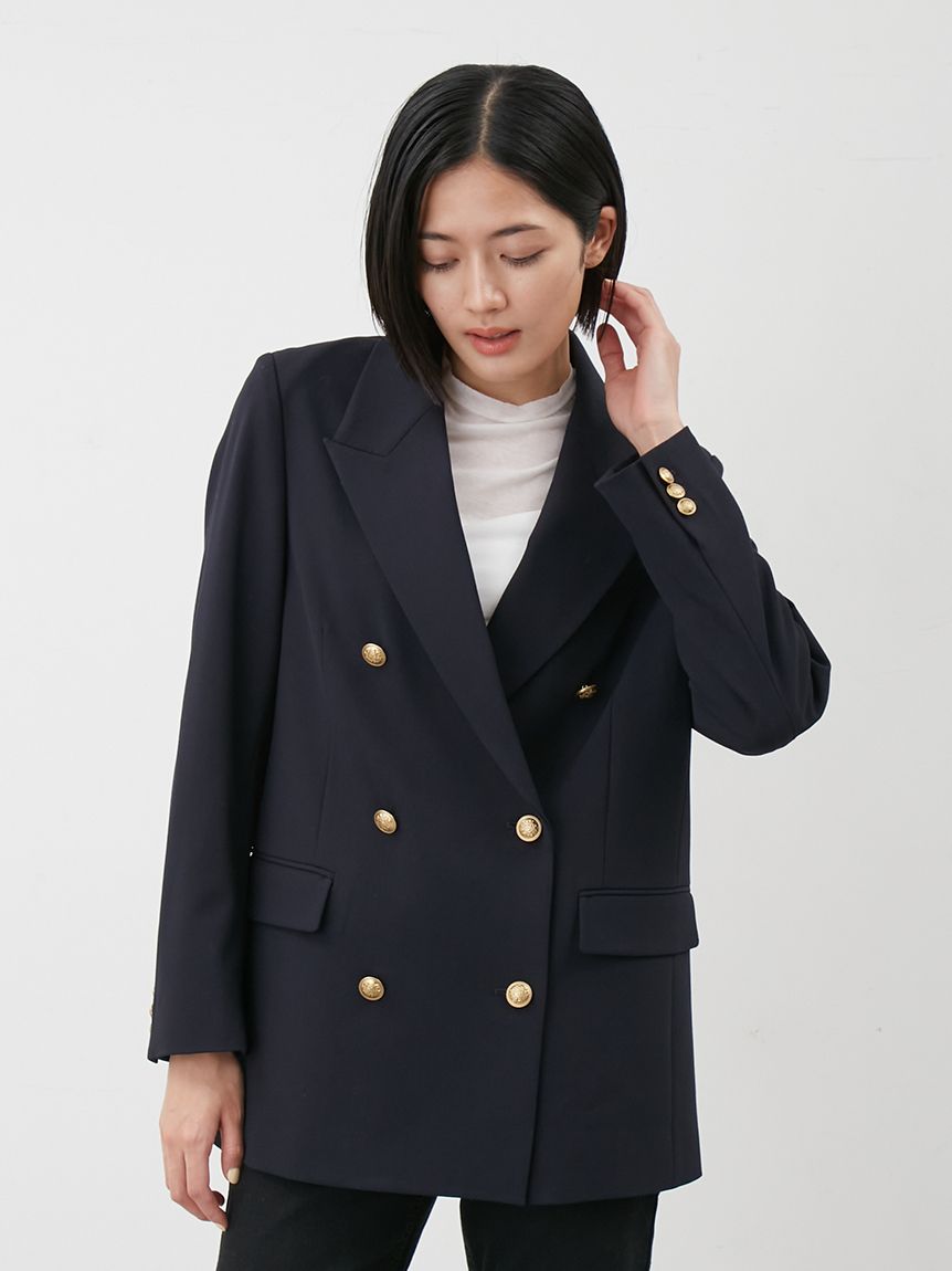 MilaOwenミラオーウェン ショートスリーブダブルジャケット ブラック 金釦ダブルブレストロングブレザー(テーラードジャケット