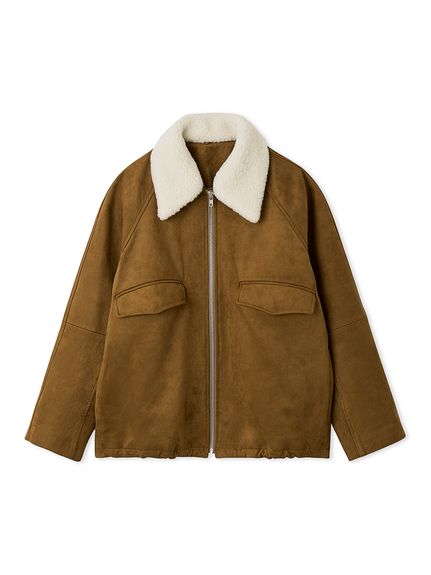 【美品】Mila Owen フェイクレザー　アノラックジャケット 大きめブラウン 美品】Mila Owen フェイクレザー アノラックジャケット 大きめ