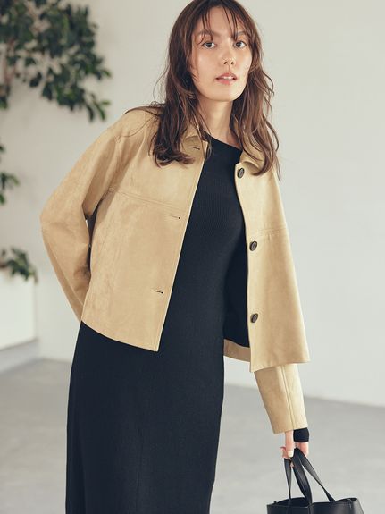 ショート丈ステンカラーリサイクルスウェードブルゾン(ブルゾン