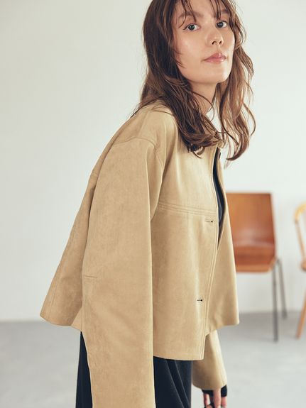 ショート丈ステンカラーリサイクルスウェードブルゾン(ブルゾン