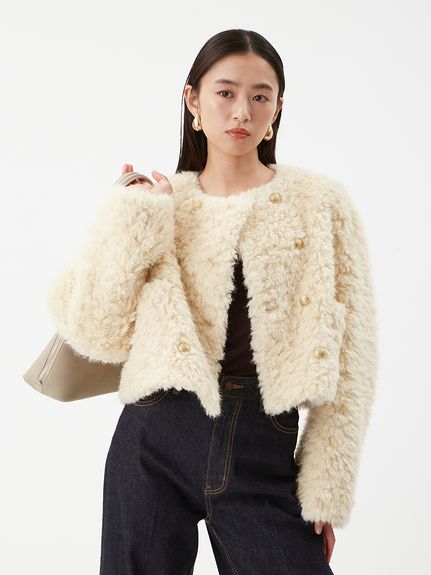 金釦フェイクファー短丈ジャケット(ジャケット)｜アウター｜Mila Owen