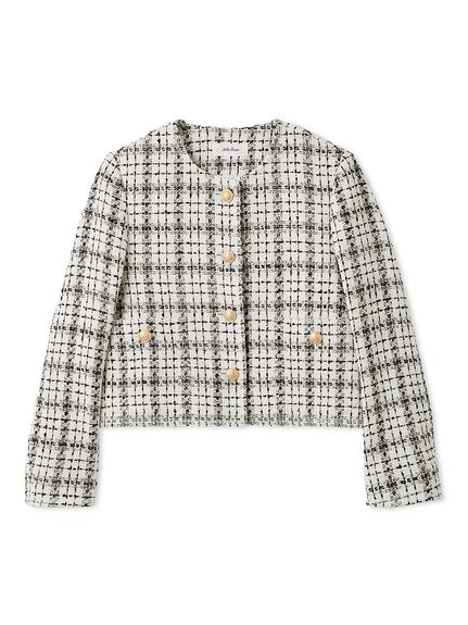 クロップド金釦コンパクトツイードジャケット(ジャケット)｜アウター