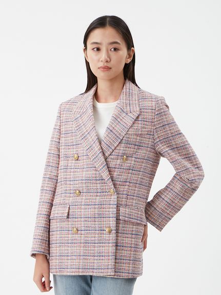 MilaOwen ミラオーウェン チェック金釦ダブルブレストロングブレザー Mila Owen｜チェック金釦ダブルブレストロングブレザー | Rakuten