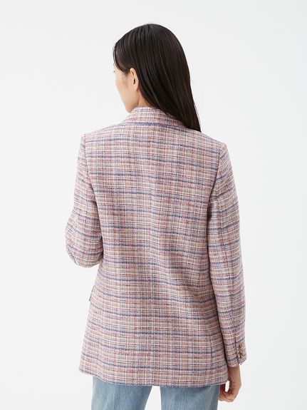 mila owen 金釦ダブルブレストツイードブレザー 金釦ダブルブレストツイードロングブレザー(テーラードジャケット