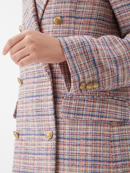 mila owen 金釦ダブルブレストツイードブレザー 金釦ダブルブレストツイードロングブレザー(テーラードジャケット