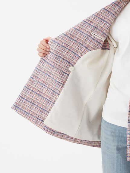 金釦ダブルブレストツイードロングブレザー(ジャケット)｜アウター