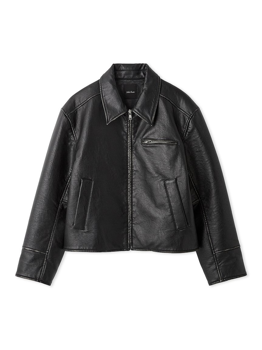 新品！ミラオーエン　ブラックレザージャケット Fサイズ ヴィンテージフェイクレザーブルゾン(ライダースジャケット)｜アウター