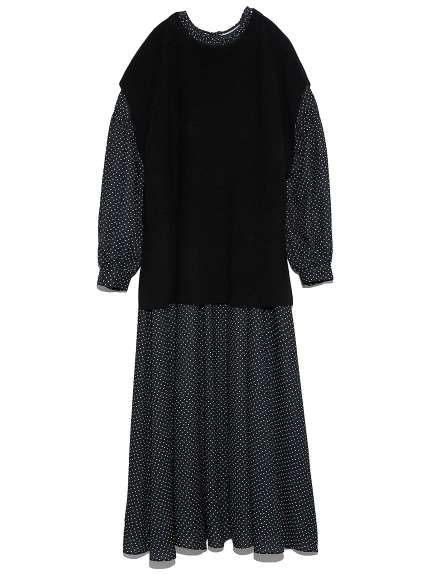 逆輸入 ニットベストレイヤード布帛ワンピースセットアップ Owen Mila ロングワンピース マキシワンピース