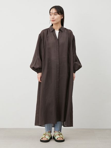 ラミー100％袖ロングシャツワンピース(マキシ・ロングワンピース