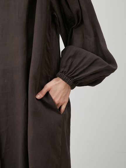 ラミー100％袖ロングシャツワンピース(マキシ・ロングワンピース