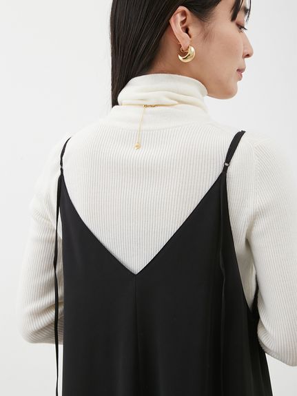 サテンレーストリミングナローキャミワンピース(キャミ