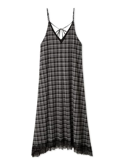 サテンレーストリミングナローキャミワンピース(キャミ