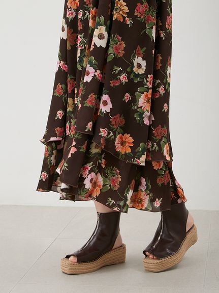 フラワープリントヘムレイヤードワンピース(マキシ・ロングワンピース
