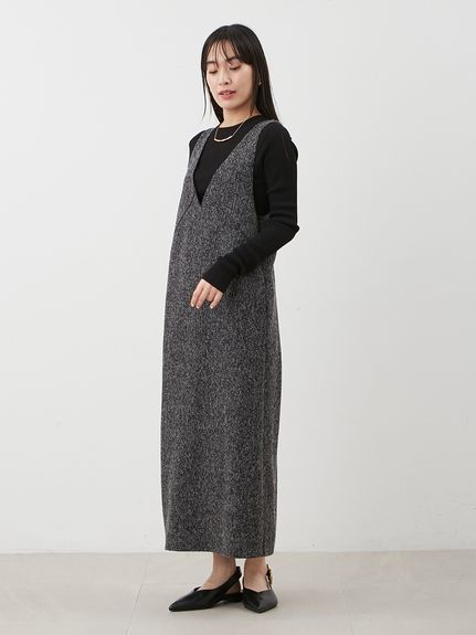 クルーネックニット×AラインキャミレイヤードワンピースS セール】【セットアイテム】クルーネックニット×Aラインキャミ