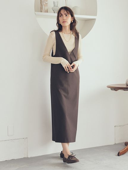 セットアイテム】クルーネックニット×Aラインキャミレイヤード