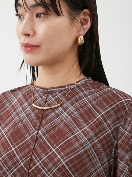バックオープンチェックプリントワンピース(マキシ・ロング