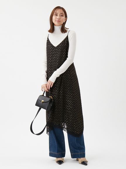 レースデザイン箔ドットキャミワンピース(キャミワンピース