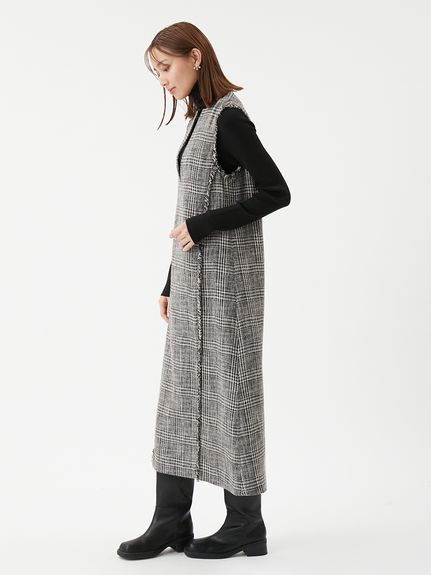 セットアイテム】リブニットセットレイヤードツイードワンピース