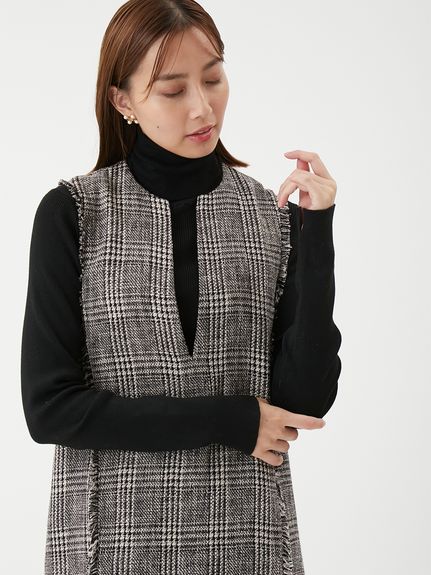 セットアイテム】リブニットセットレイヤードツイードワンピース