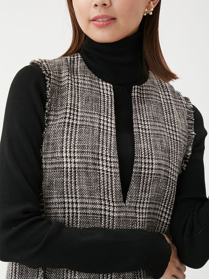 セットアイテム】リブニットセットレイヤードツイードワンピース