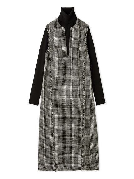 Mila Owen ミラオーウェン リブニットセットレイヤードツイードワンピース セットアイテム】リブニットセットレイヤードツイードワンピース