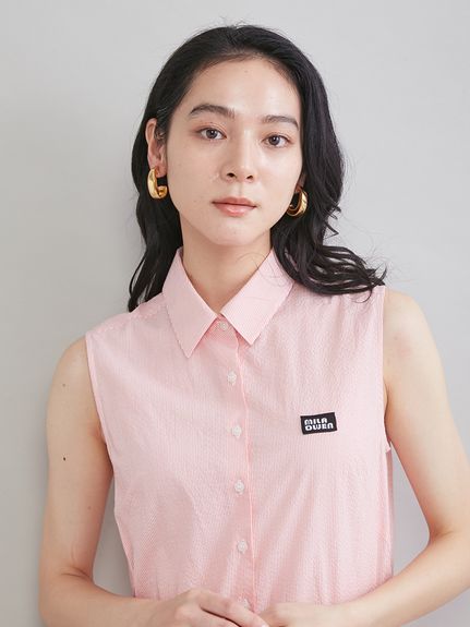 スリーブレスマキシ丈シャツワンピース(マキシ・ロングワンピース