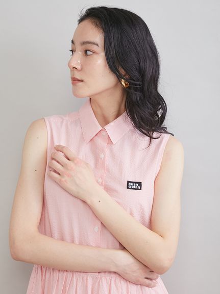 スリーブレスマキシ丈シャツワンピース(マキシ・ロングワンピース