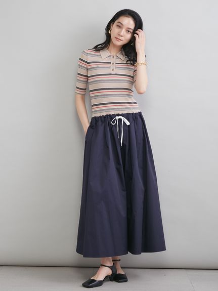 WEB＆一部店舗限定カラー】ポロニット×タックフレアスカートドッキング