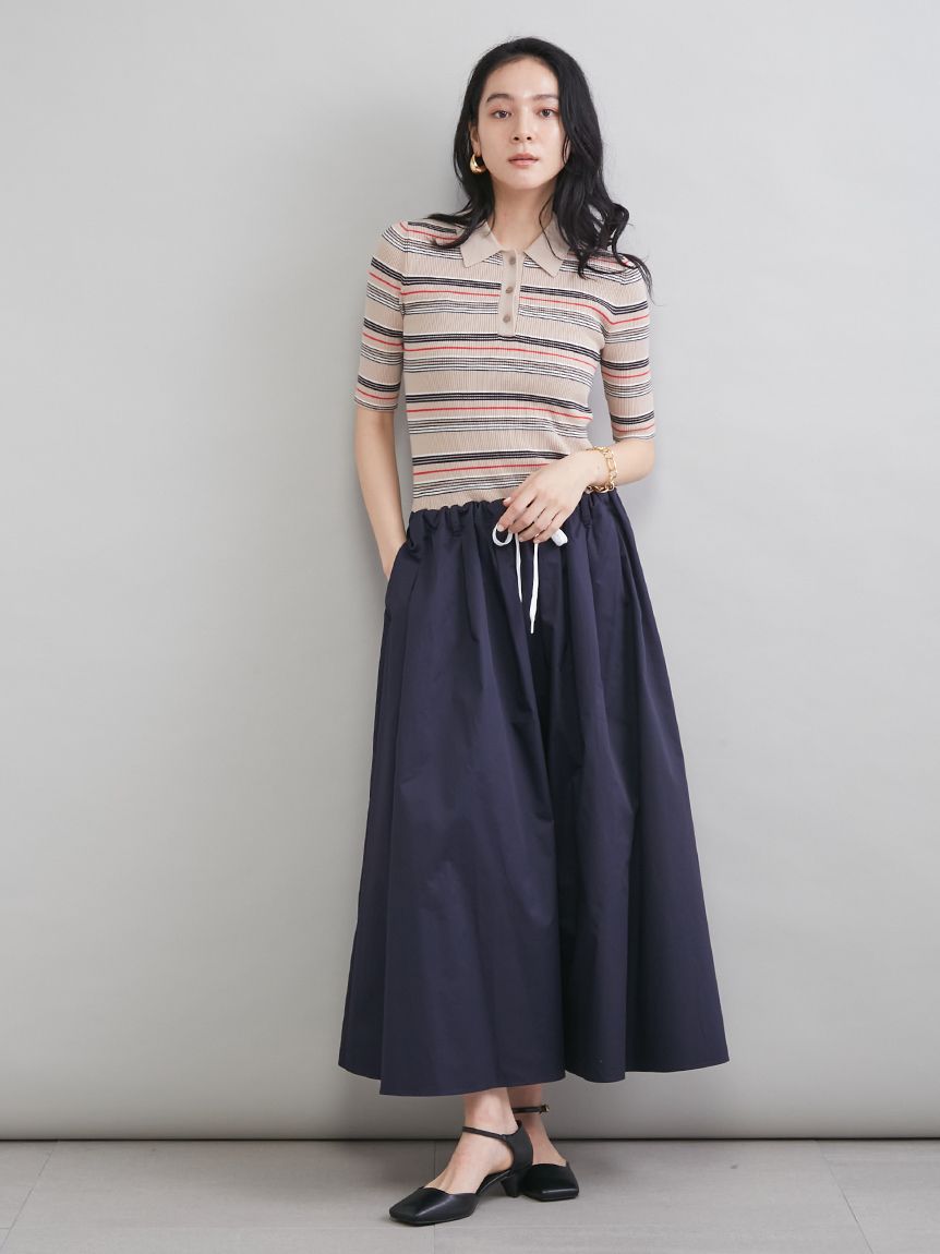 WEB＆一部店舗限定カラー】ポロニット×タックフレアスカートドッキング