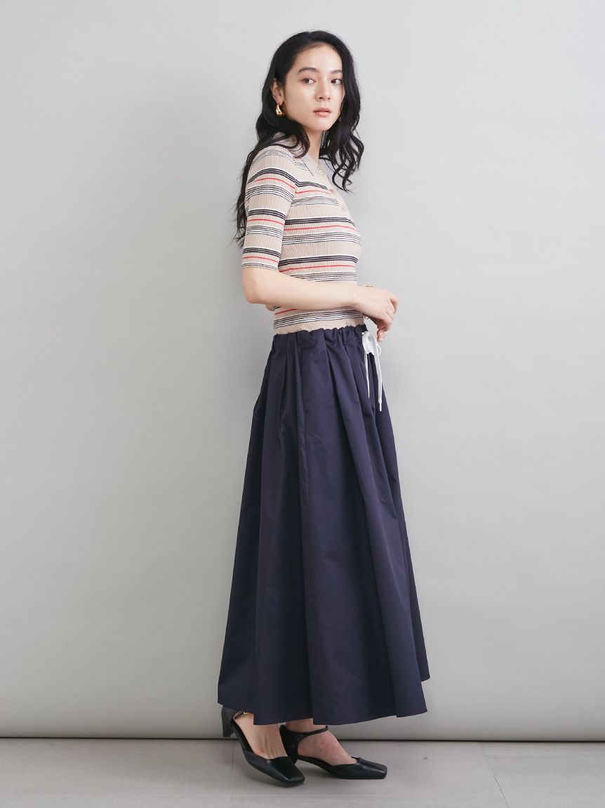 WEB＆一部店舗限定カラー】ポロニット×タックフレアスカートドッキング