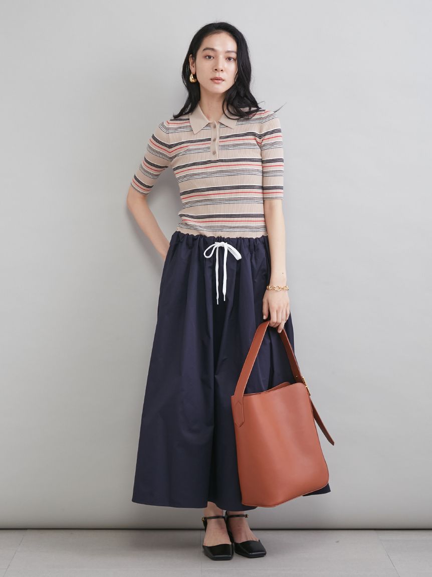 WEB＆一部店舗限定カラー】ポロニット×タックフレアスカートドッキング