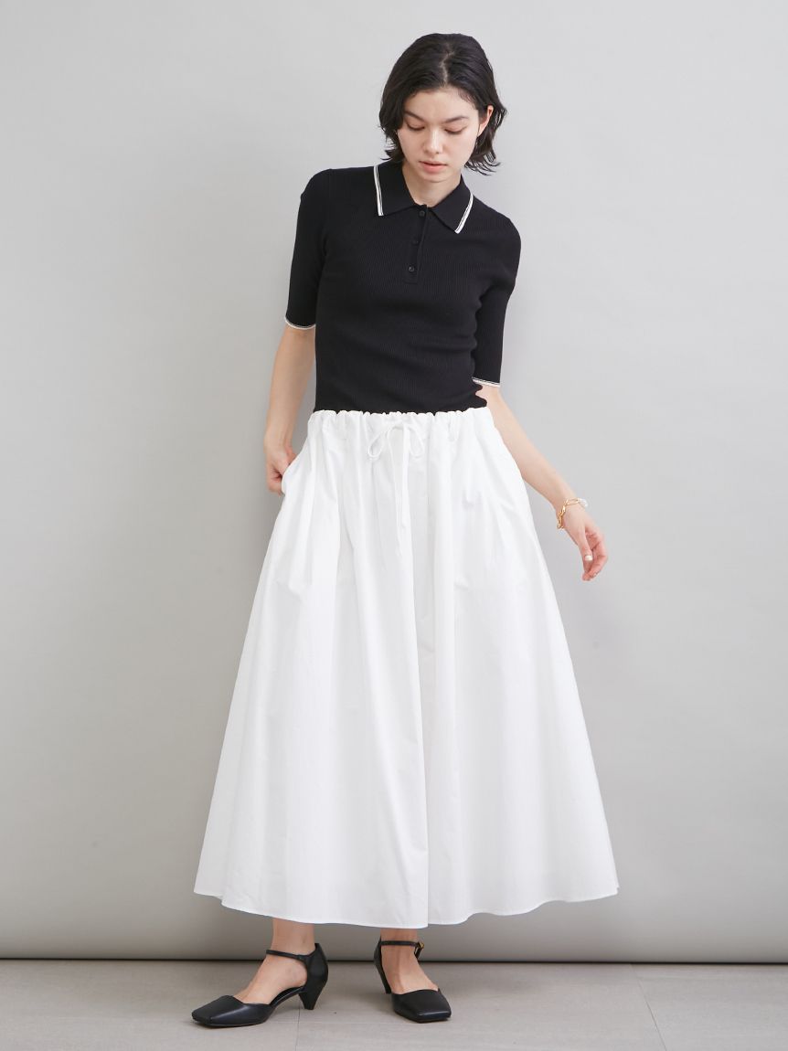 WEB＆一部店舗限定カラー】ポロニット×タックフレアスカートドッキング