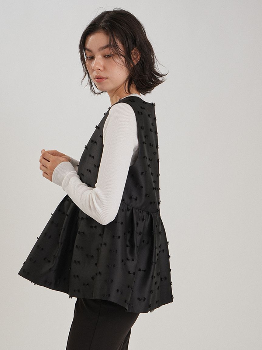 ペプラムベスト×リブニット×シガレットパンツ3点SET(セットアップ