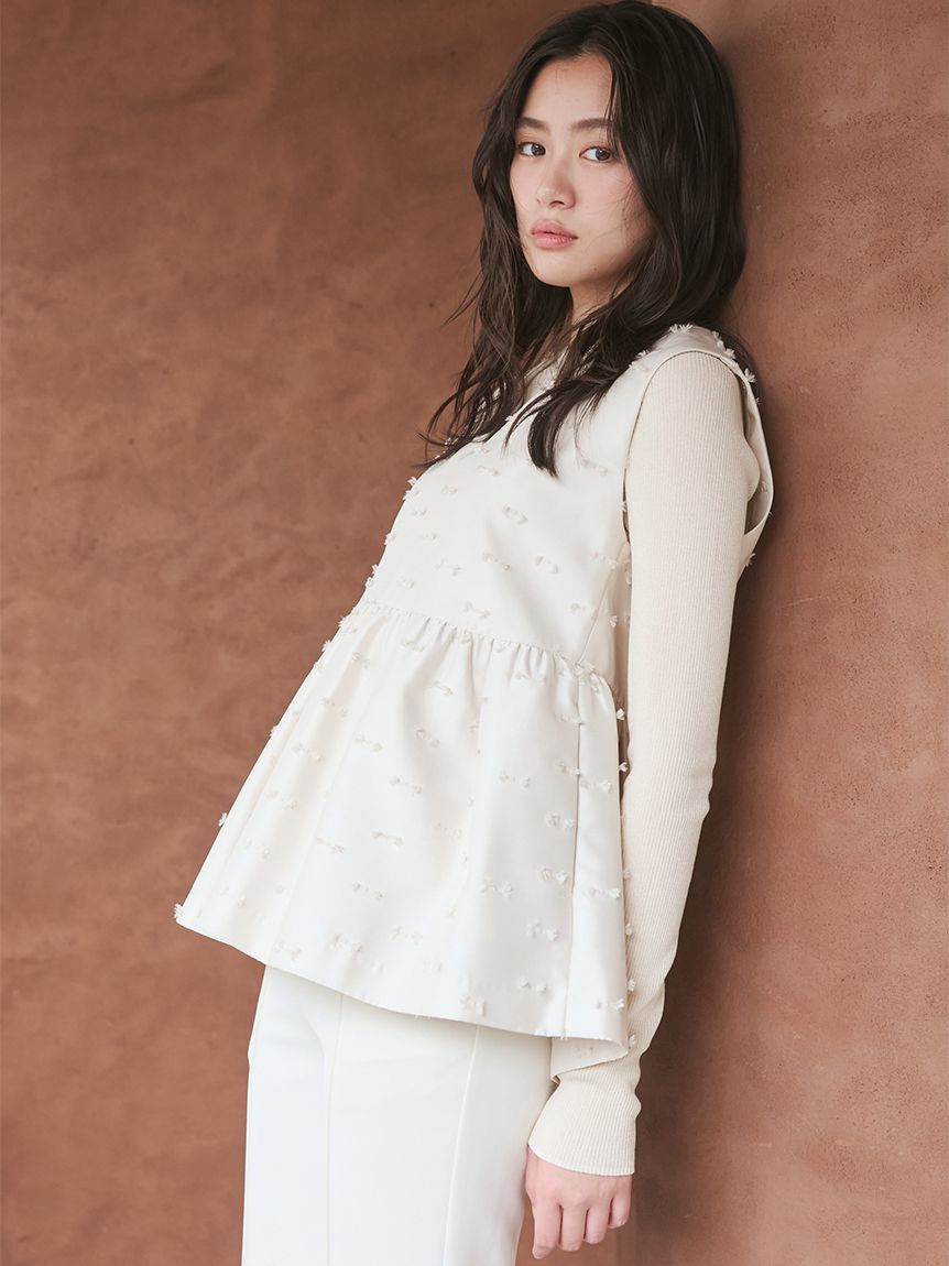 ペプラムベスト×リブニット×シガレットパンツ3点SET(セットアップ