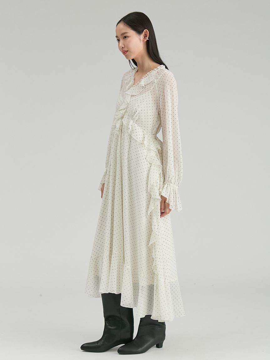 ウォッシャブル】シフォンフリルロングワンピース(ロングワンピース